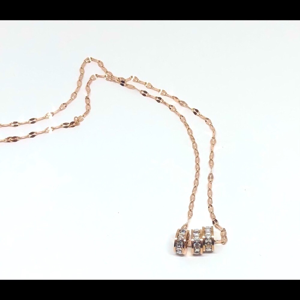 Rose Gold Stainless Steel Princess Cut Trio Ring Necklace